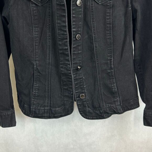 Charter Club Denim Jean Jacket Black Womens Sz Large Petite Button Front Casual - Picture 3 of 11